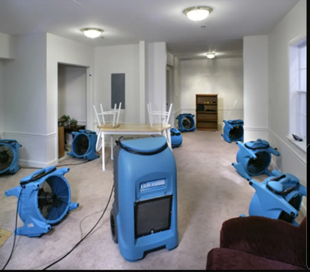 Air movers and dehumidifier setup for Water Extraction & Removal in Collinsville